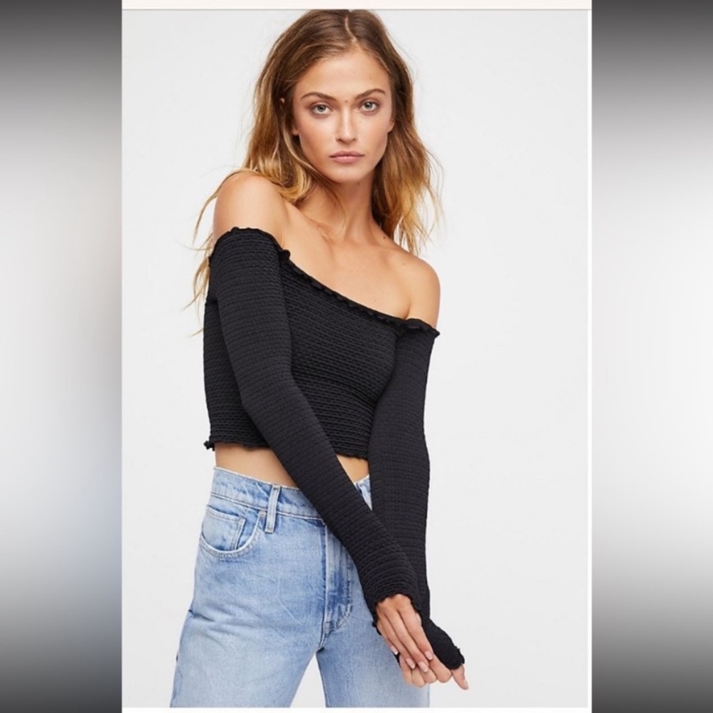 Free People Black Off-Shoulder Crop Top